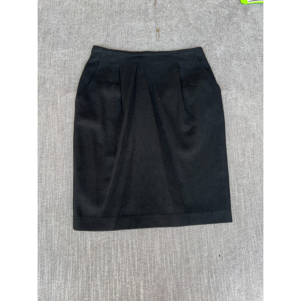 Vintage Michele Pencil Skirt Womens 10 Black Pure Wool Lined High Waist Back Zip
